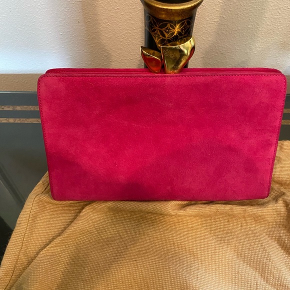 DONNA KAREN VINTAGE NWOT PINK SUEDE CROSSBODY/CLUTCH - Picture 11 of 13